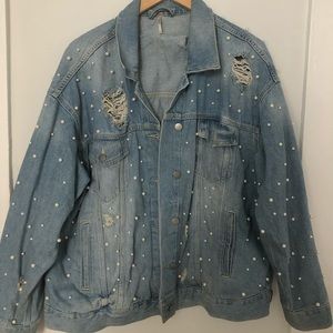 Free people oversized light pearl denim jacket